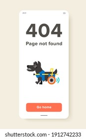 Icono plano multicolor de perro discapacitado moviéndose con ayuda de prótesis