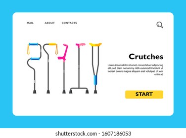 Multicolored flat icon of five different types of crutches