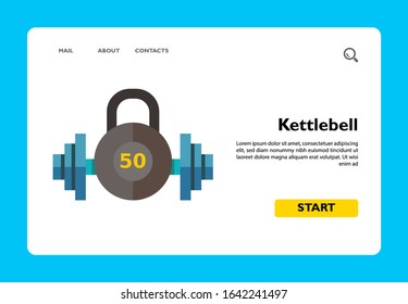 Multicolored flat icon of grey kettlebell and blue dumbbell