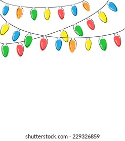 Multicolored flat led Christmas lights garland isolated on white background