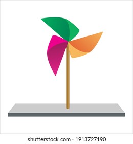 Multicolored flat pinwheels. Windmill toy