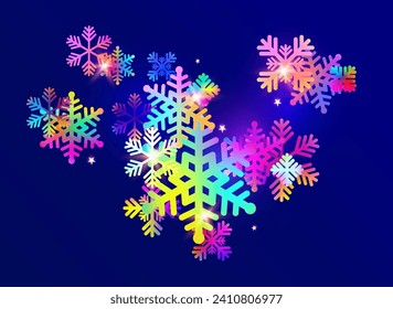 Multicolored flat snowflakes. Festive holiday background. Not generated by AI.