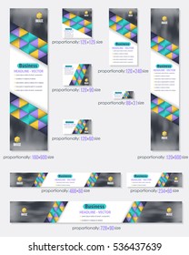 Multicolored Flat Style Website Banner, Different Frames Background and Web Layout Ad Vector Cover Illustration. Image Add Business Advertisement Design Collection with Geometric Elements Banners Set