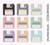 Multi-colored Floppy disks. Old storage devices.