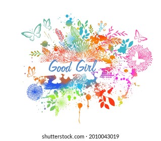 Multicolored floral abstraction background with blots. Vector illustration