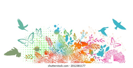 Multicolored floral abstraction background with blots. Vector illustration