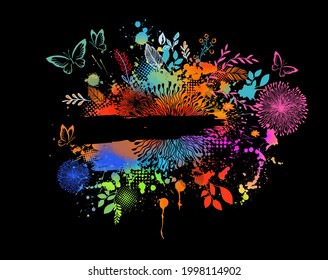 Multicolored floral abstraction with blots. Vector illustration