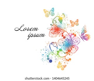 Multicolored floral abstraction with butterflies. Vector