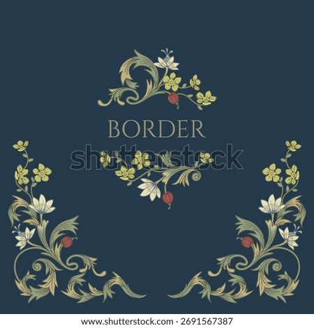 Multicolored floral corner and title border. Victorian style frame. 