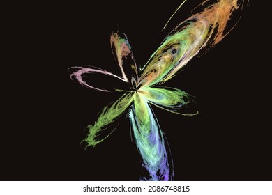 Patrón floral multicolor a partir de curvas de ondas sobre fondo negro. Resumen de imagen vectorial.