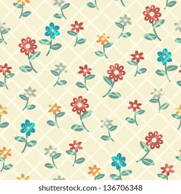 Multicolored floral pattern with grid overlay