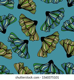 Multicolored floral pattern on a turquoise background. Seamless vector illustration. Bright design for printing on fabric, paper.