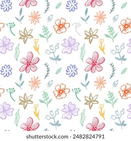 Patrón sin costuras floral multicolor para el diseño de la tela. Flores en estilo japonés de textura en blanco y negro. Ilustración vectorial de verano. Abstractas textura grunge. Patrón de pincel dibujado a mano.

