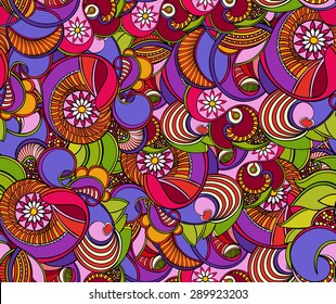 Multicolored floral seamless texture, waves. Elegance background, vector.