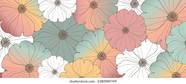 Multicolored floral vector background with delicate gradient flowers. Background for decor, wallpaper, covers, cards and presentations.