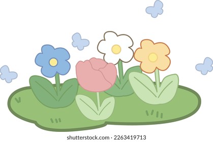 Multi-colored flowers and butterflies are very pretty and cute.
