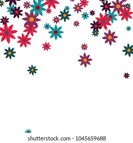 Multicolored flowers with embroidery effect on a white background