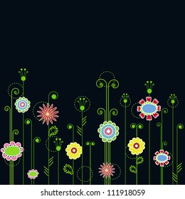 Multicolored flowers on a blue background