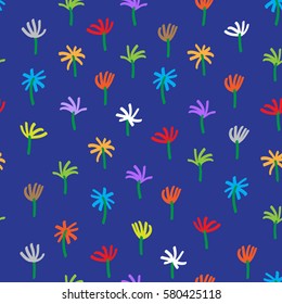 the multi-colored flowers on a blue background. vector pattern.