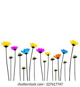 Multicolored flowers on a long stalk. Vector 