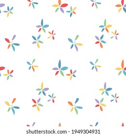 Multicolored flowers on a white background. Seamless pattern with floral elements. Background for wallpaper, textile, postcards, wrapping, etc. LGBTQ concept. Vector illustrations.