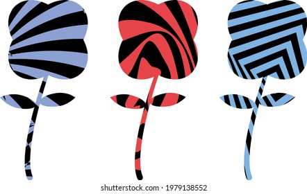 multicolored flowers with texture in the style of op art on a white background modern icons for gardening