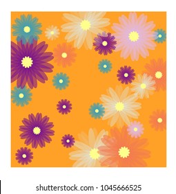 Multicolored flowers are transparent on an orange background