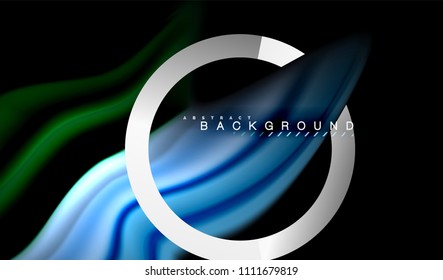 Multicolored fluid wave and metallic geometric shape. Artistic illustration for presentation, app wallpaper, banner or poster