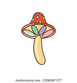 Multi-colored fly agaric icon. Illustration in cartoon style. 70s retro clipart  vector design.