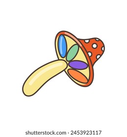 Multi-colored fly agaric icon in LGBT colors. Illustration in cartoon style. 70s retro clipart vector design.