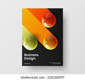 Multicolored flyer A4 design vector template. Original realistic balls catalog cover concept.