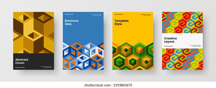 Multicolored flyer A4 vector design illustration bundle. Minimalistic geometric pattern corporate identity layout composition.