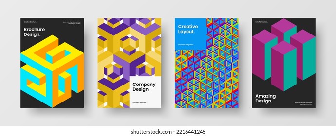 Multicolored flyer A4 vector design illustration bundle. Original geometric tiles banner layout composition.