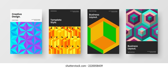 Multicolored Flyer A4 Vector Design Concept Collection. Fresh Mosaic Pattern Leaflet Template Set.