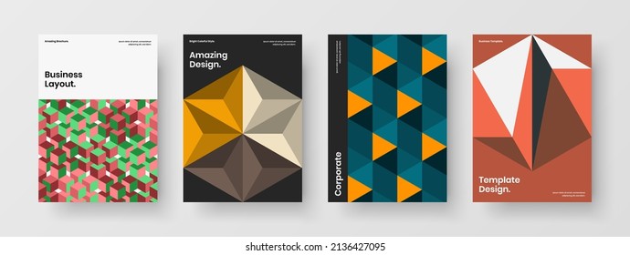 Multicolored flyer design vector illustration collection. Simple geometric shapes company cover layout set.
