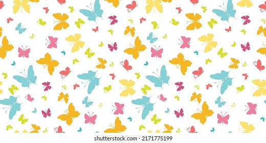 Multicolored flying butterflies seamless pattern. Beautiful insects isolated on white background. Spring summer butterfly.Hand drawn elements, Vector illustration.