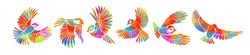 Un Pájaro Decorativo Volador Multicolor. Conjunto De Pájaros Estilizados Del Arcoiris. Ilustración Del Vector