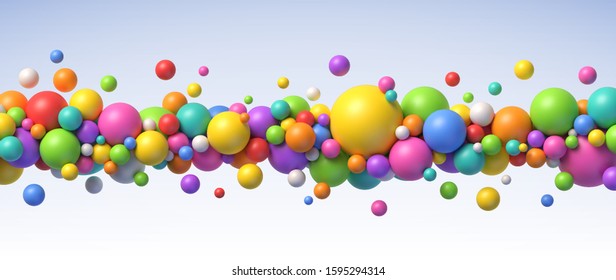 Multicolored flying spheres. Abstract composition with colorful balls in different sizes. Realistic vector background