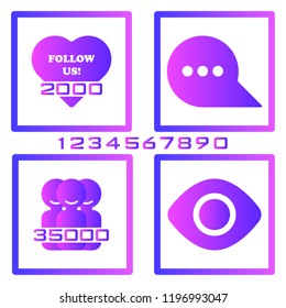 Multicolored followers icon isolated on white background. Social media elements. Comment, like, follower vector buttons.