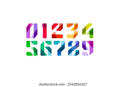 Fuente multicolor, para su diseño de logotipo, números coloridos brillantes 0, 1, 2, 3, 4, 5, 6, 7, 8, 9, Ilustración vectorial 10.