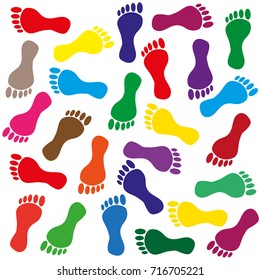Multicolored foot prints texture