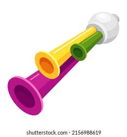 Multicolored football fan pipe isometric vector illustration. Soccer game championship element for loud noise horn toy for tournament support isolated. Cheering goal play sport competition sound tool