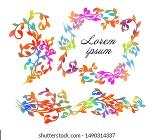 A multi-colored frame of colored twigs. Set of rainbow twigs. Vector illustration