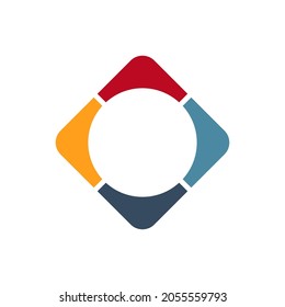 multicolored frame logo template. Rhombus with four arrows in different directions. Stock Vector illustration isolated on white background.