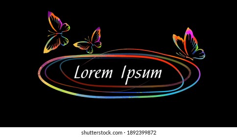 Multicolored frame made of lines with butterflies. Vector illustration