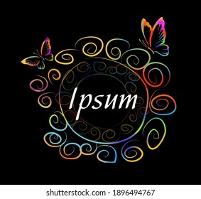 Multicolored frame made of lines with butterflies. Vector illustration