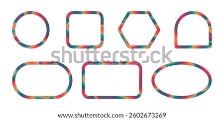 Multicolored frame set. Color borders and frame in various shapes. Colored geometric border collection. Rectangle, oval, square other shapes. Vector illustration.