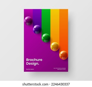 Multicolored front page A4 design vector illustration. Vivid 3D balls flyer layout.