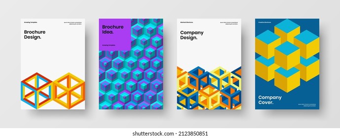 Multicolored front page vector design template set. Colorful geometric tiles poster concept collection.