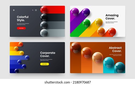 Multicolored front page vector design illustration composition. Fresh 3D spheres journal cover concept set.